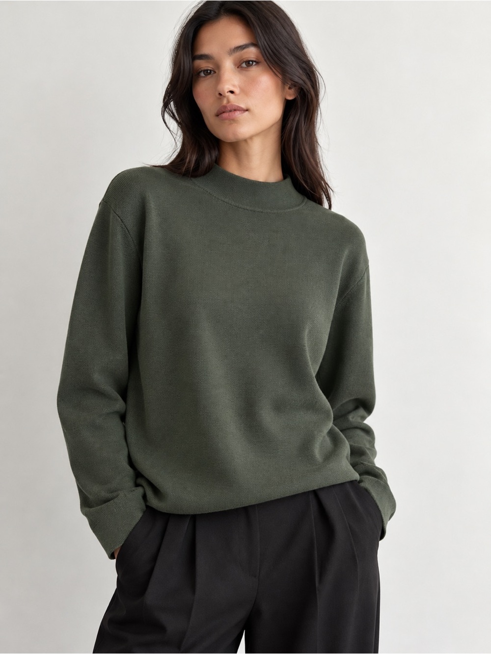 COS 100% Cotton Medium Green Mock Neck Knit Sweater (est Women’s Size S)